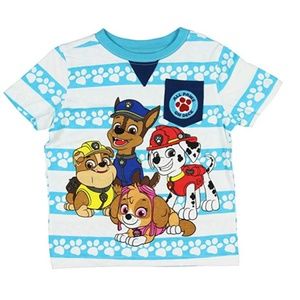 Kid's Toddlers Boys White Blue Group Shot T-Shirt